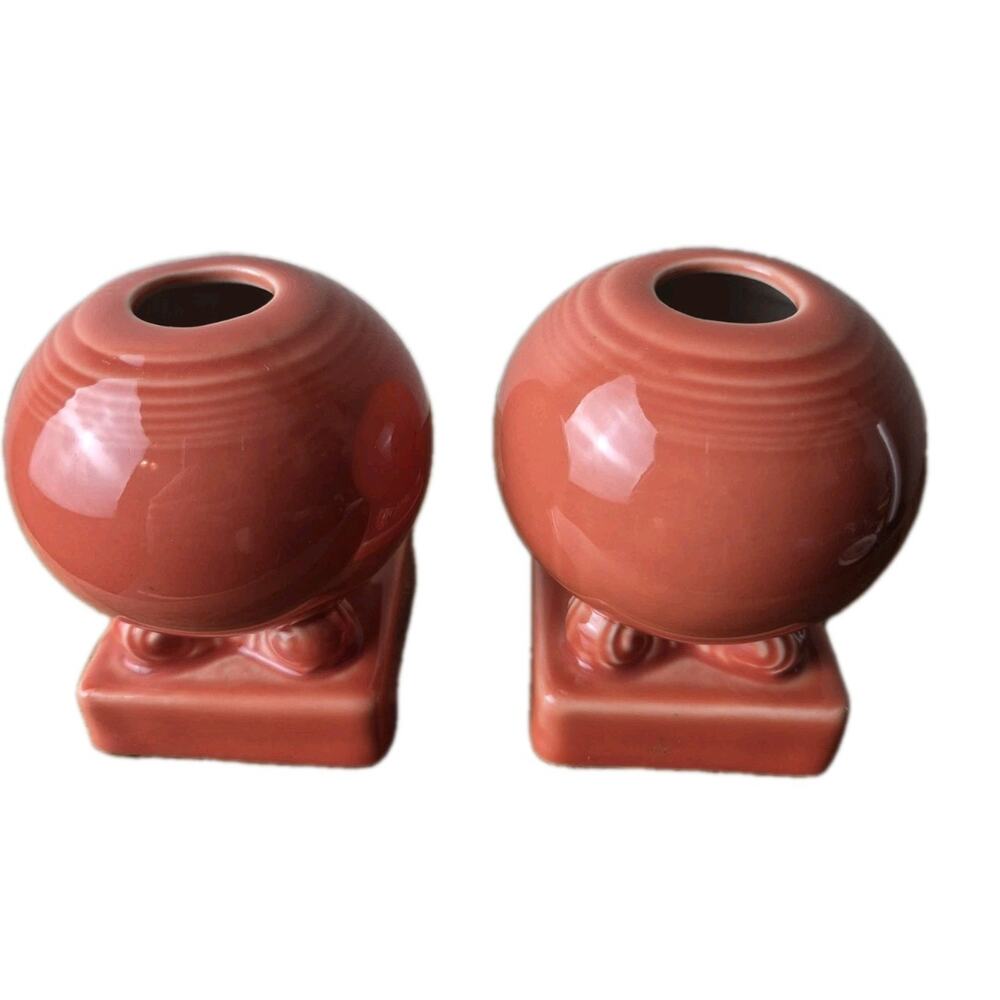 VTG Fiesta Bulb Candleholders Persimmon Pinkish Orange Set 2 Homer Laughlin USA